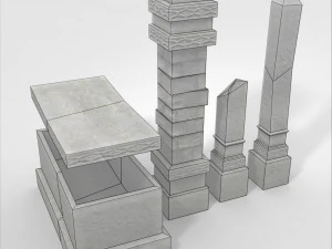 low poly grave marker set 3D Model
