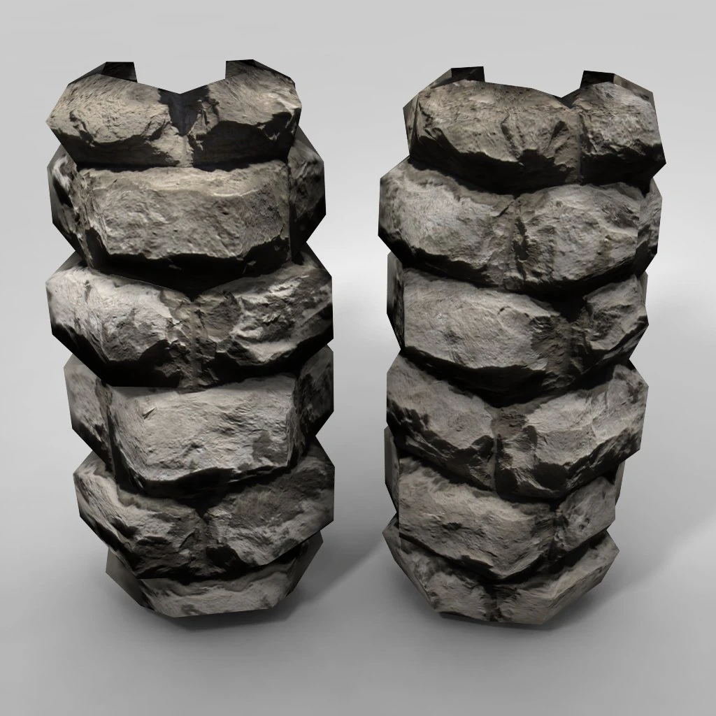 low poly stone wall pillars 3D Model .c4d .max .obj .3ds .fbx .stl .blend 
