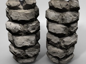low poly stone wall pillars 3D Model