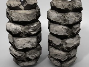 low poly stone wall pillars 3D Model