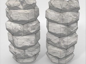 low poly stone wall pillars 3D Model