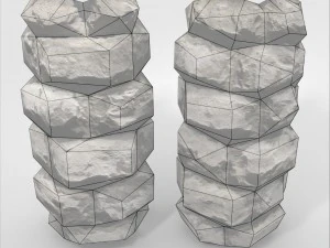 low poly stone wall pillars 3D Model