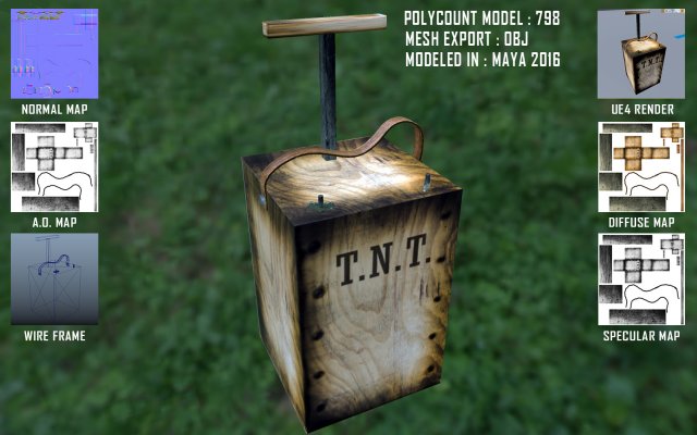 explosives tnt plunger game prop Modelo 3D .c4d .max .obj .3ds .fbx .stl .blend 
