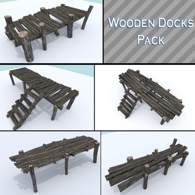 wooden docks pack 3D Model .c4d .max .obj .3ds .fbx .stl .blend 