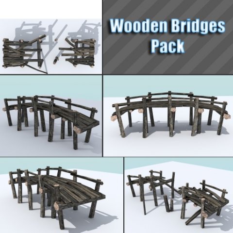 wooden bridges pack 3D Модель .c4d .max .obj .3ds .fbx .stl .blend 
