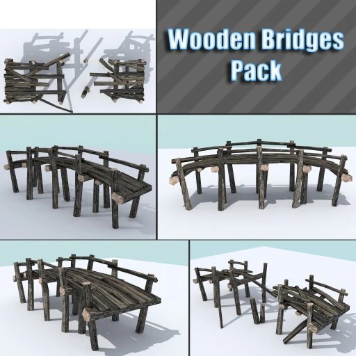 wooden bridges pack 3D Model .c4d .max .obj .3ds .fbx .stl .blend