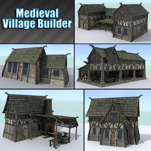 medieval village builder 3D Model .c4d .max .obj .3ds .fbx .stl .blend 