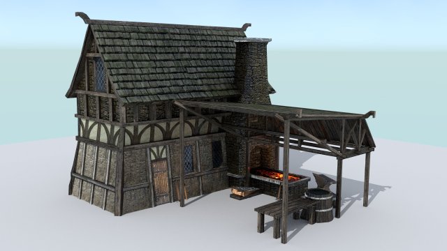 medieval village blacksmith 3D Model .c4d .max .obj .3ds .fbx .stl .blend 