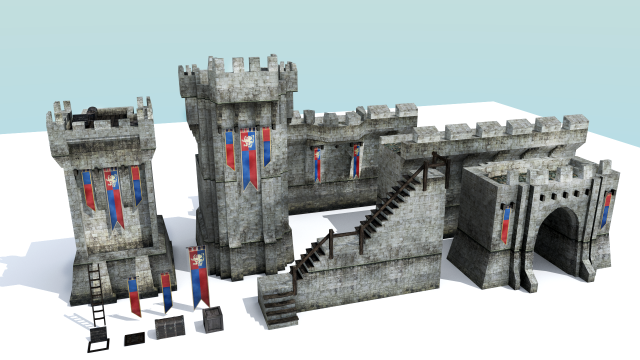 medieval city walls 3D Modell .c4d .max .obj .3ds .fbx .stl .blend