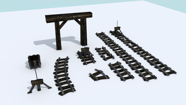 medieval mine cart tracks 3D 模型 .c4d .max .obj .3ds .fbx .stl .blend