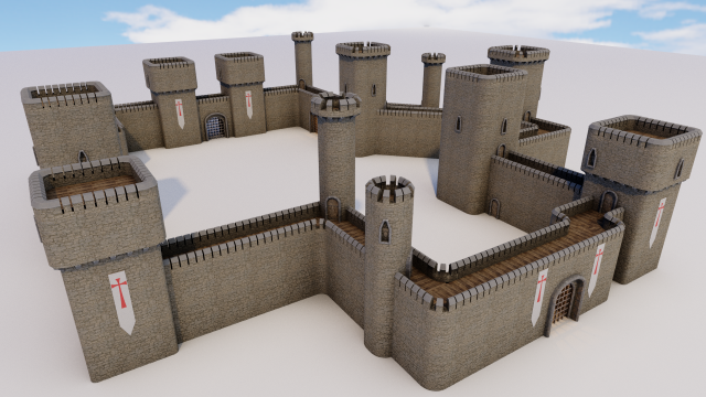 castle walls modular pack 3Dモデル .c4d .max .obj .3ds .fbx .stl .blend