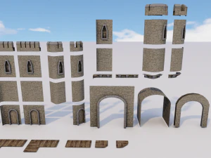 castle walls modular pack 3D Model