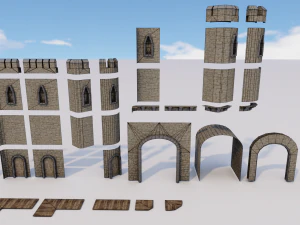 castle walls modular pack 3D Model