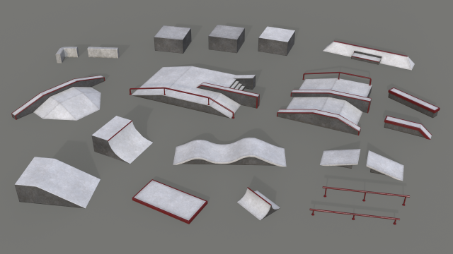 Lowpoly Skatepark Modules 3D Model .c4d .max .obj .3ds .fbx .stl .blend 