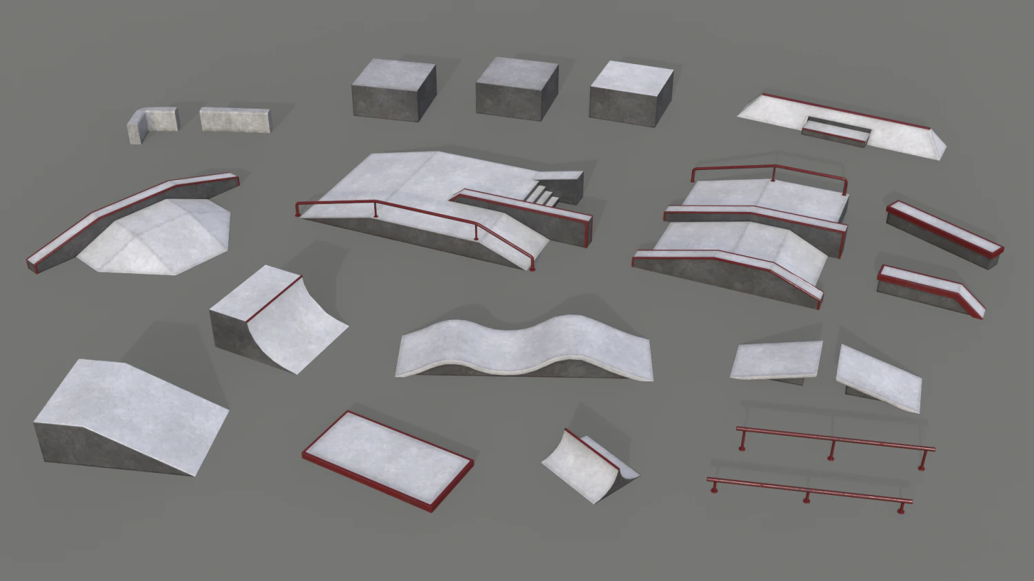 Lowpoly Skatepark Modules 3D Model .c4d .max .obj .3ds .fbx .stl .blend 