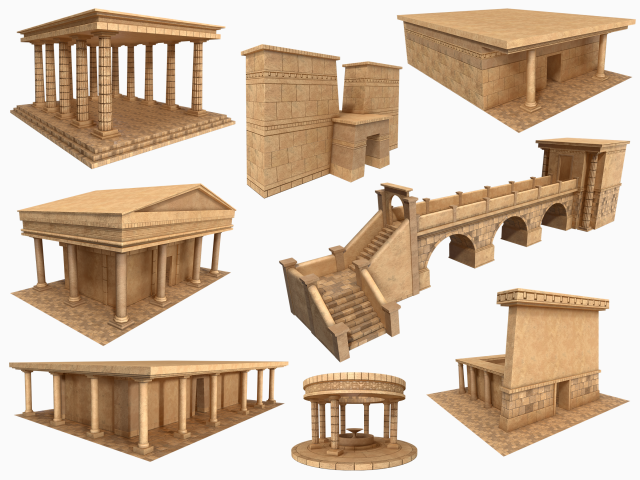 Lowpoly Ancient Temples Collection With Interior Model 3D .c4d .max .obj .3ds .fbx .stl .blend 
