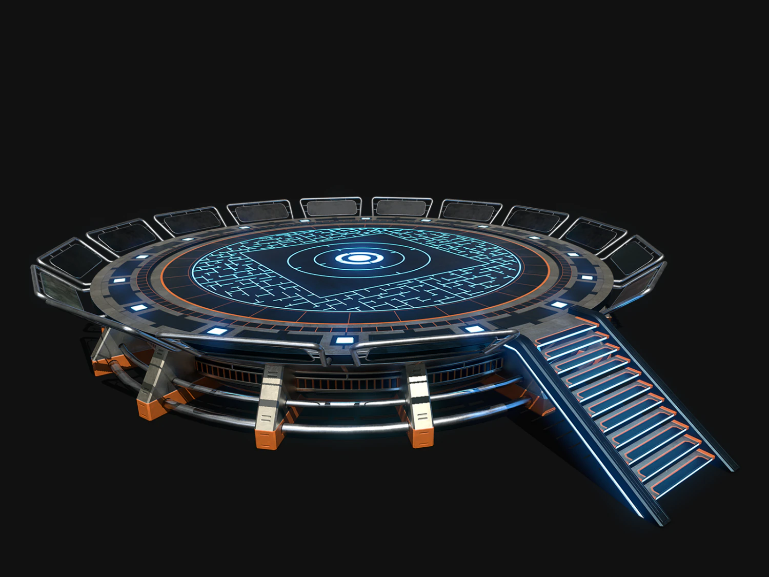 Lowpoly Scifi Helipad 3D Model .c4d .max .obj .3ds .fbx .stl .blend 