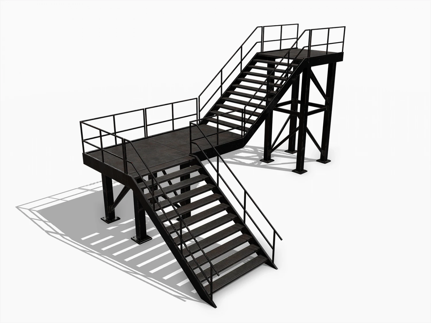 Lowpoly Modular Industrial Stairs 3D Model .c4d .max .obj .3ds .fbx .stl .blend