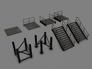 Lowpoly Modular Industrial Stairs 3D Model