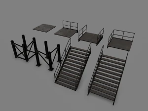 Lowpoly Modular Industrial Stairs 3D Model