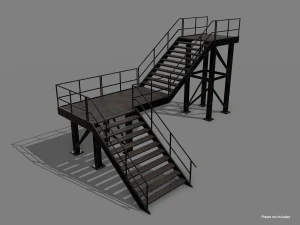 Lowpoly Modular Industrial Stairs 3D Model
