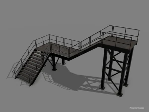 Lowpoly Modular Industrial Stairs 3D Model