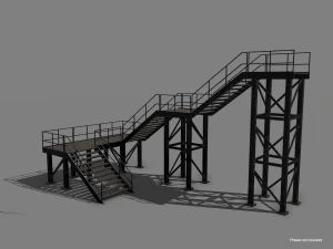 Lowpoly Modular Industrial Stairs 3D Model