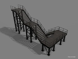 Lowpoly Modular Industrial Stairs 3D Model