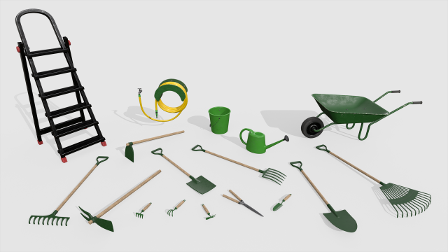 Garden Tools Collection 3D Model .c4d .max .obj .3ds .fbx .stl .blend 