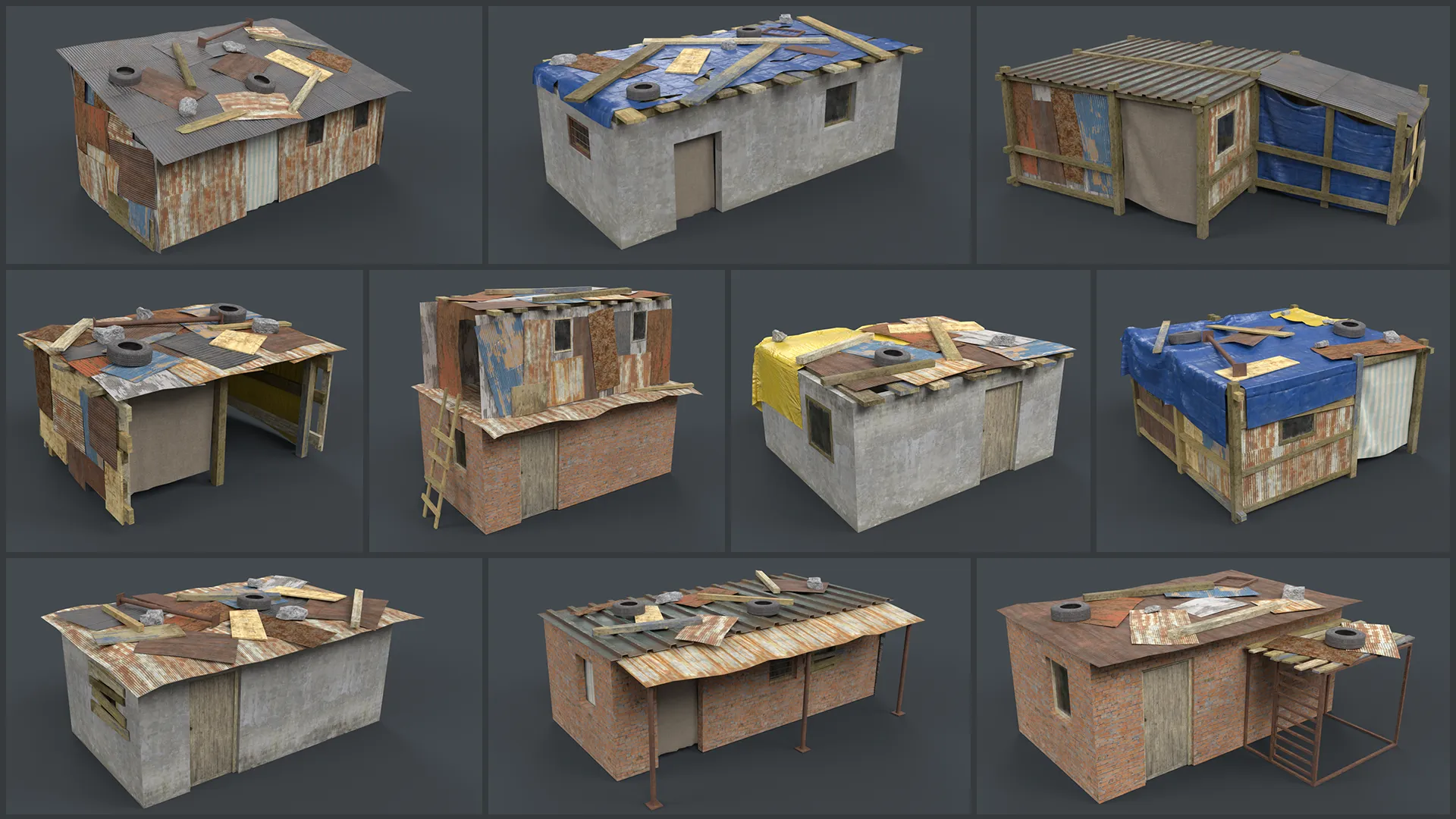 Lowpoly Shacks Collection 3D Model .c4d .max .obj .3ds .fbx .stl .blend