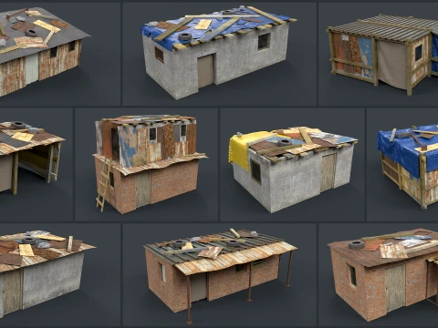 Lowpoly Shacks Collection 3Dモデル