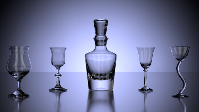 set of alcohol glasses with bottle Model 3D .c4d .max .obj .3ds .fbx .stl .blend 