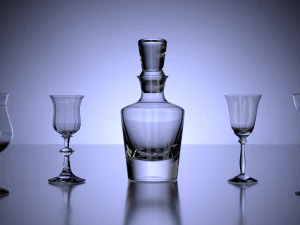 juego de vasos de alcohol con botella Modelo 3D