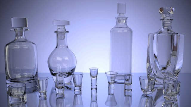 set of glasses and bottles for alcoholic beverage 3D Model .c4d .max .obj .3ds .fbx .stl .blend 