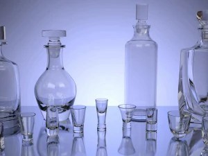 アルコール飲料用のグラスとボトルのセット 3Dモデル