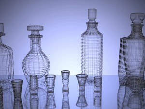 set of glasses and bottles for alcoholic beverage 3D Model