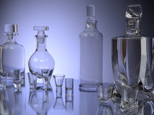 set of glasses and bottles for alcoholic beverage 3D Model