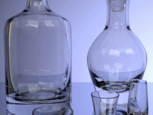 set of glasses and bottles for alcoholic beverage 3D Model