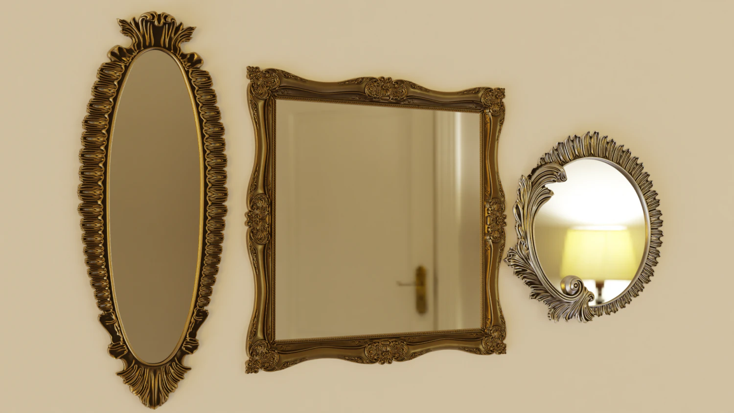 baroque mirror pack 3D Model .c4d .max .obj .3ds .fbx .stl .blend