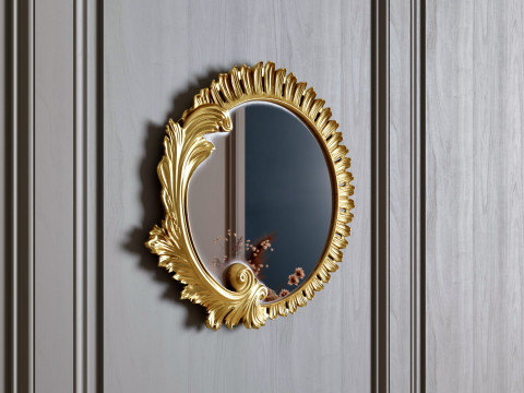 Miroir baroque rond orné Modèle 3D