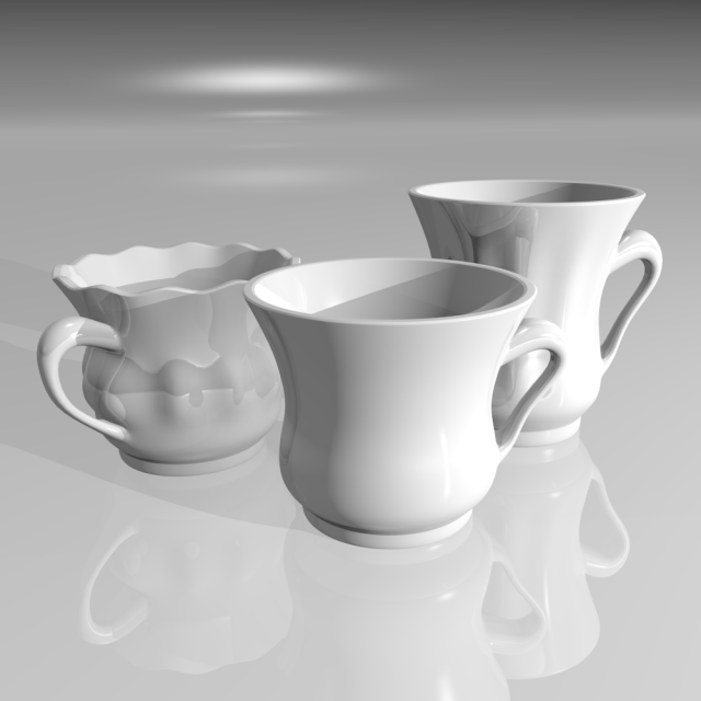 3 white porcelain tea cups on a gray background Model 3D .c4d .max .obj .3ds .fbx .stl .blend 