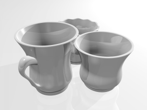 3 white porcelain tea cups on a gray background Model 3D