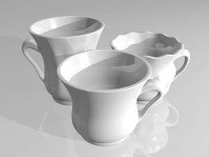 3 white porcelain tea cups on a gray background Model 3D