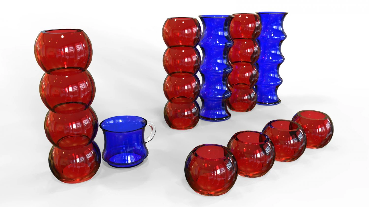 a set of glassware 3D Model .c4d .max .obj .3ds .fbx .stl .blend 