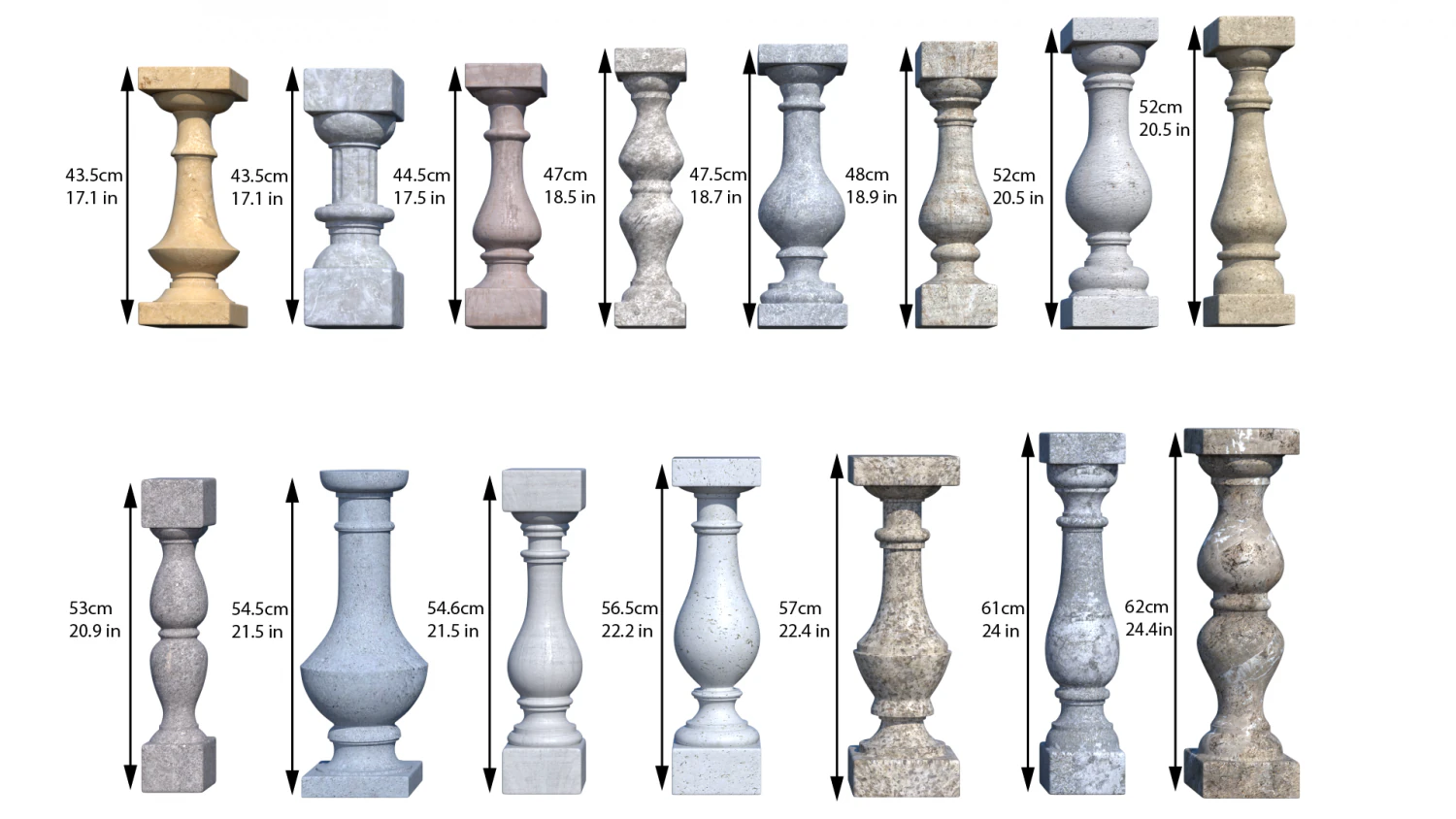 balusters 15 pack 3D Model .c4d .max .obj .3ds .fbx .stl .blend 