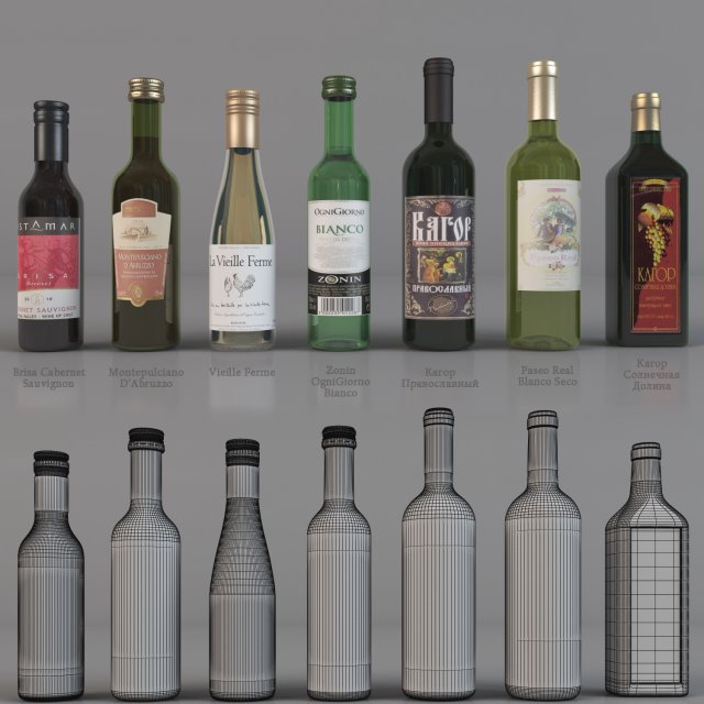 bottle with wine 3D मॉडल .c4d .max .obj .3ds .fbx .stl .blend 