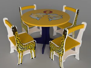 mesa infantil com cadeiras Modelo 3D