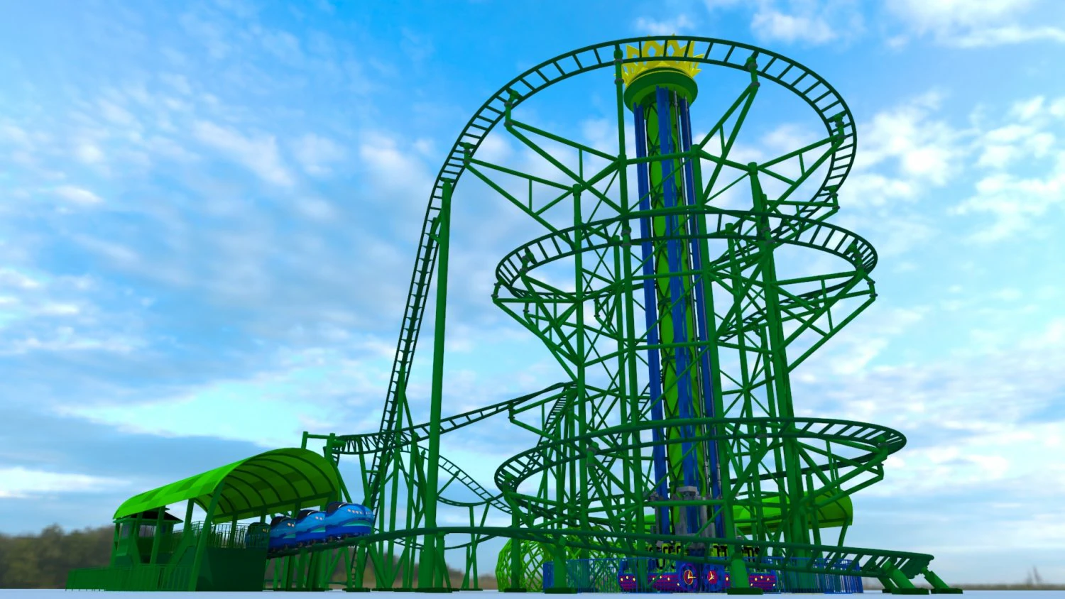 Roller Coaster Drop Tower Rides 3D Model .c4d .max .obj .3ds .fbx .stl .blend 