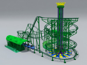 Roller Coaster Drop Tower Rides Modelo 3D