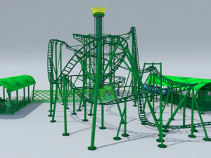Roller Coaster Drop Tower Rides 3D Model